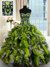 Fashion Beading and Ruffles Quinceanera Dress Multi-color Lace Up Sleeveless Floor Length