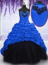  Appliques and Pick Ups Quince Ball Gowns Royal Blue Lace Up Sleeveless With Train Sweep Train