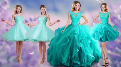  Scoop Sleeveless Lace Up Floor Length Beading and Appliques and Ruffles 15th Birthday Dress