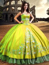 Captivating Yellow Green One Shoulder Neckline Lace and Embroidery Quinceanera Gown Sleeveless Lace Up