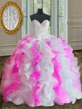 Floor Length Ball Gowns Sleeveless Pink And White 15 Quinceanera Dress Lace Up
