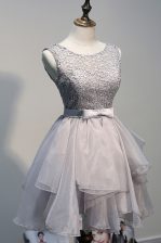 Fantastic Grey Scoop Lace Up Beading Prom Gown Sleeveless