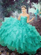 Suitable Turquoise Lace Up Sweetheart Beading and Ruffled Layers Sweet 16 Quinceanera Dress Organza Sleeveless