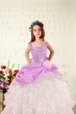 Simple Ruffled Straps Sleeveless Lace Up Little Girls Pageant Dress Wholesale Fuchsia Organza