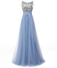 Latest Scoop Sleeveless Beading and Bowknot Backless Prom Gown