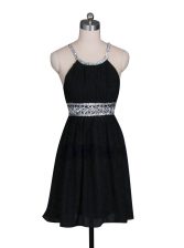  Halter Top Sleeveless Mini Length Beading Zipper Prom Evening Gown with Black