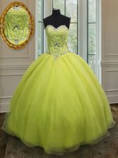 Designer Yellow Green Sweetheart Neckline Beading and Belt 15 Quinceanera Dress Sleeveless Lace Up