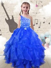 Graceful One Shoulder Sleeveless Beading and Ruffles Lace Up Child Pageant Dress