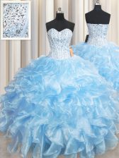 Best Ball Gowns 15th Birthday Dress Baby Blue Sweetheart Organza Sleeveless Floor Length Lace Up
