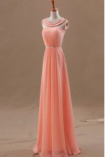 Stylish Watermelon Red Chiffon Zipper Bateau Sleeveless Floor Length Prom Dress Beading