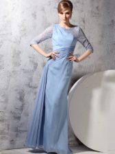  Scoop Light Blue Half Sleeves Chiffon Zipper Prom Dresses for Prom and Party