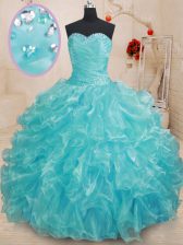 Trendy Floor Length Aqua Blue Quinceanera Gowns Sweetheart Sleeveless Lace Up