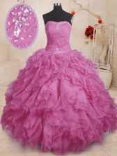 Attractive Strapless Sleeveless Lace Up Quinceanera Gowns Fuchsia Organza
