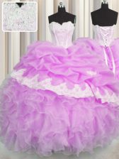 Superior Sleeveless Beading and Appliques and Ruffles and Pick Ups Lace Up 15th Birthday Dress