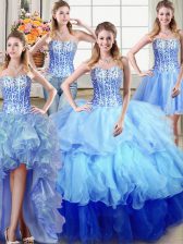  Four Piece Sleeveless Floor Length Ruffles and Sequins Lace Up Sweet 16 Dresses with Multi-color