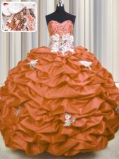 Elegant Sequins Pick Ups With Train Ball Gowns Sleeveless Orange Red Quinceanera Dresses Brush Train Lace Up