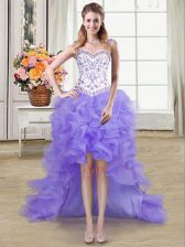 Ideal High Low Lavender Prom Party Dress Straps Sleeveless Lace Up
