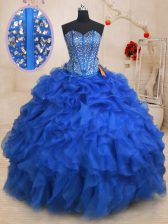  Royal Blue Sleeveless Organza Lace Up Sweet 16 Quinceanera Dress for Military Ball and Sweet 16 and Quinceanera