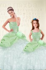 Best Selling Organza and Taffeta Lace Up Sweet 16 Dress Sleeveless Floor Length Beading and Ruffled Layers and Hand Made Flower