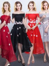Perfect Black and Red and Grey Off The Shoulder Lace Up Appliques Quinceanera Court Dresses Sleeveless