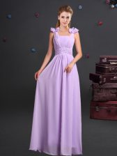 Best Selling Straps Sleeveless Zipper Floor Length Ruching and Hand Made Flower Dama Dress for Quinceanera