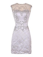 Suitable Scoop Sleeveless Homecoming Dress Mini Length Beading White Satin