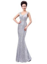 Wonderful V-neck Sleeveless Sequined Prom Gown Sequins Zipper