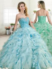 Gorgeous Floor Length Ball Gowns Sleeveless Baby Blue Quinceanera Dresses Lace Up