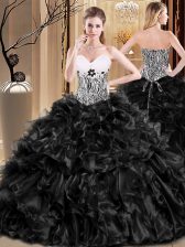 Shining Black Sleeveless Floor Length Ruffles Lace Up Ball Gown Prom Dress