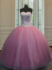 Exceptional Organza Sweetheart Sleeveless Lace Up Beading 15 Quinceanera Dress in Baby Pink