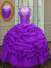 Spectacular Pick Ups Floor Length Purple Quinceanera Gown Straps Sleeveless Lace Up