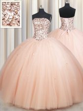 Suitable Sleeveless Floor Length Beading Lace Up Sweet 16 Quinceanera Dress with Peach