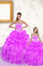 Glamorous Sleeveless Floor Length Beading and Ruffles and Pick Ups Lace Up Sweet 16 Quinceanera Dress with Lilac