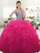 Chic Floor Length Hot Pink Quinceanera Dresses Sweetheart Sleeveless Lace Up