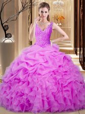  Pick Ups Floor Length Lilac 15th Birthday Dress Sweetheart Sleeveless Backless