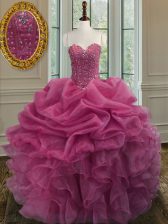 Spectacular Lilac Lace Up Sweetheart Beading and Ruffles Quinceanera Dresses Organza Sleeveless