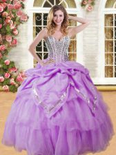  Lilac Quinceanera Dresses Military Ball and Sweet 16 and Quinceanera with Beading and Pick Ups Sweetheart Sleeveless Lace Up