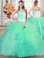  Floor Length Ball Gowns Sleeveless Turquoise 15 Quinceanera Dress Lace Up