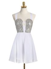 Pretty White Straps Criss Cross Sequins Prom Dress Sleeveless