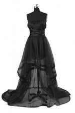  Black Sleeveless Sashes ribbons High Low Homecoming Dress