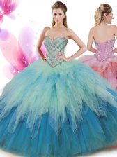 Most Popular Multi-color Sleeveless Floor Length Beading and Ruffles Lace Up Quinceanera Gown