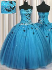 Edgy Sweetheart Sleeveless Tulle Vestidos de Quinceanera Beading and Appliques Lace Up