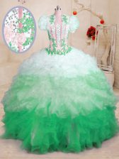  Multi-color 15 Quinceanera Dress Military Ball and Sweet 16 and Quinceanera with Beading and Appliques and Ruffles Sweetheart Sleeveless Brush Train Lace Up
