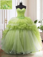  Sweetheart Sleeveless Organza Ball Gown Prom Dress Beading and Ruffled Layers Sweep Train Lace Up