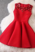  Scoop Beading Prom Dresses Red Zipper Sleeveless Knee Length