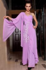  Lilac Half Sleeves Chiffon Side Zipper Prom Gown for Prom and Party