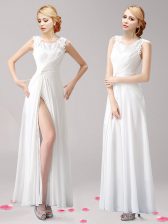 Fine Scoop White Sleeveless Chiffon Zipper Prom Party Dress for Prom