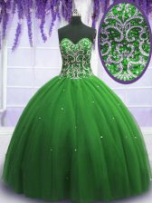  Sweetheart Sleeveless Lace Up Quinceanera Dress Green Tulle