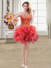 Glittering Ball Gowns Prom Gown Coral Red Sweetheart Organza Sleeveless Mini Length Lace Up