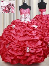  Taffeta Sleeveless With Train Sweet 16 Quinceanera Dress Brush Train and Beading and Appliques and Sequins and Pick Ups